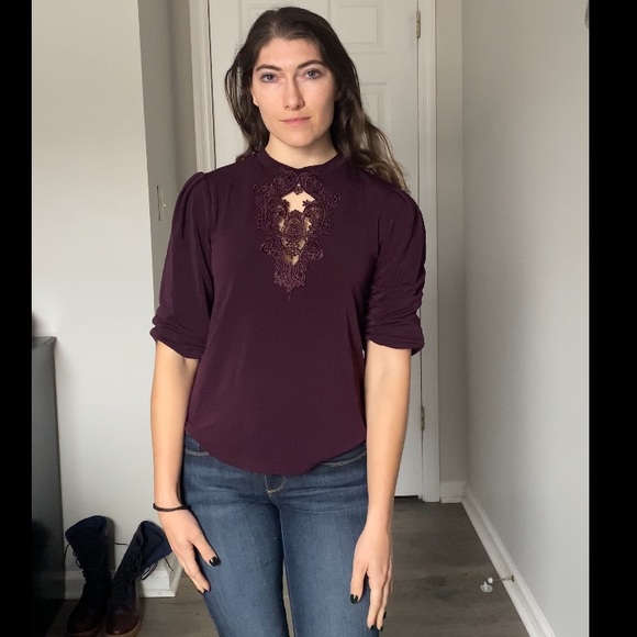 Deep Plum Lace Keyhole Blouse - Picture 10 of 10